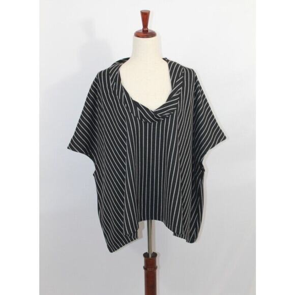KEDEM SASSON OS 1 2 3 Black Stripe Pullover Poncho Top NWT - Picture 7 of 7